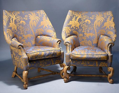 WING CHAIRSStylish pair of upholstered