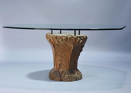 CARVED WOOD GLASS DINING TABLECarved 38a50a