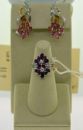 DIAMOND AND RUBY RING AND EARRINGS18k