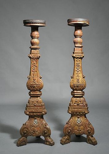 PAIR OF 18TH C CARVED TORCHI RESPair 38a5b7