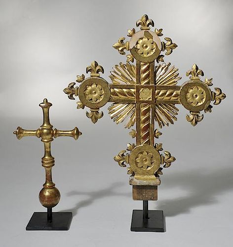 TWO GILT WOOD PROCESSIONAL CROSSES19th 38a5cb