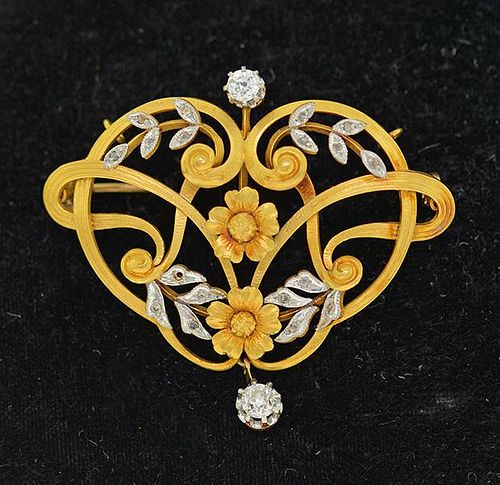 18K ART NOUVEAU DIAMOND PIN/PENDANT18k