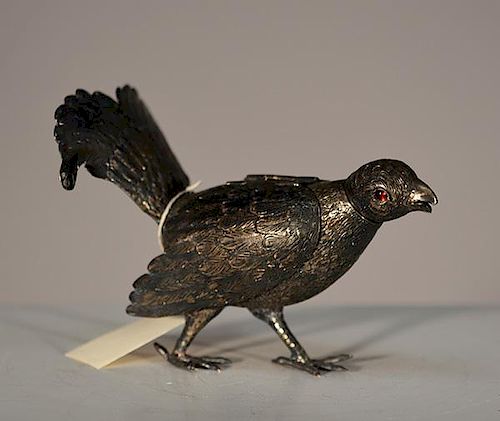 BIRD FORM PEPPER POTEuropean silver