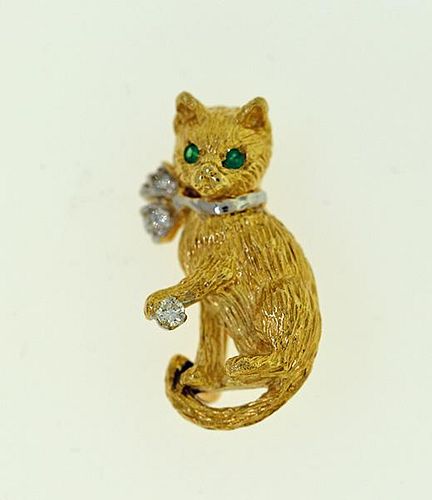 14K GEM SET CAT PIN14k gem set