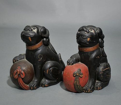 PAIR OF CARVED WOODEN FOO DOGSLarge 38a6a3