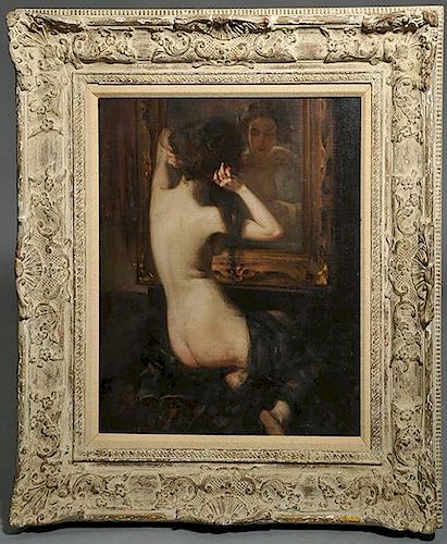 OIL ON CANVAS, NUDE AT DRESSING