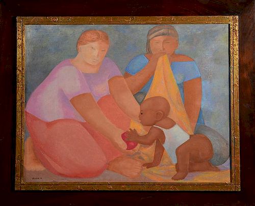 OIL ON CANVAS, WOMAN WITH CHILD,