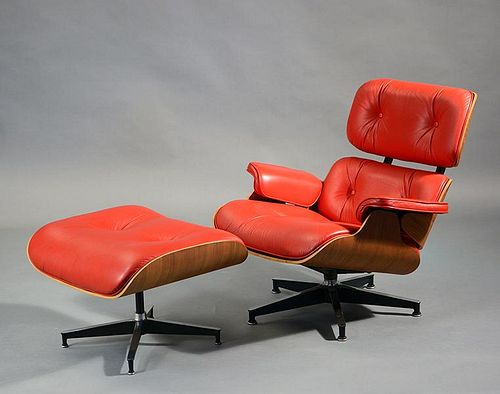 20TH C. RED LEATHER AND TEAK CHAIR