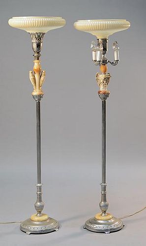 TWO SIMILAR ALABASTER AND METAL