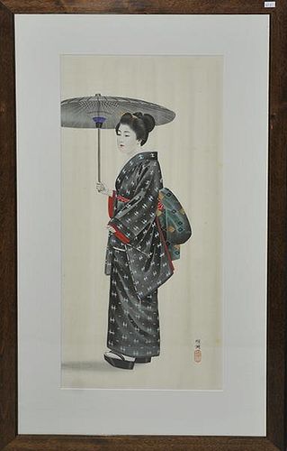 SIGNED JAPANESE WATERCOLOR ON SILK  38a741