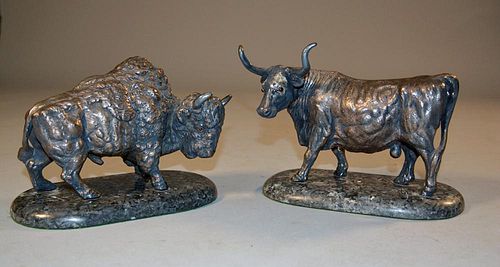 TWO STERLING FIGURES OF A BISON