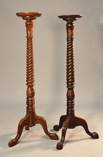 TWO SIMILAR MAHOGANY TURNED PEDESTALS,