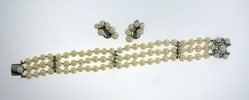 14K WHITE GOLD PEARL AND DIAMOND