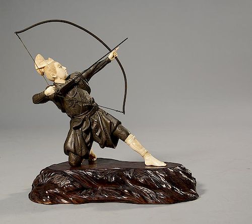 JAPANESE MEIJI PERIOD BRONZE AND IVORY