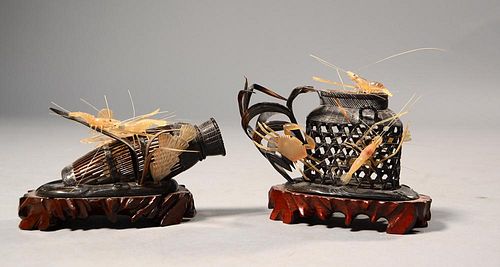 PAIR OF JAPANESE INTRICATELY CARVED