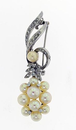 14K WHITE GOLD DIAMOND AND PEARL