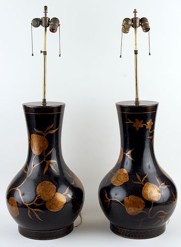 PAIR LARGE LACQUERED TABLE LAMPS 38a7ae