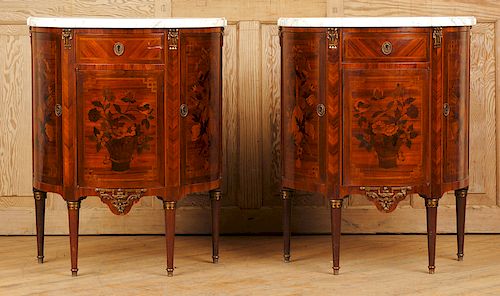 MATCHED PAIR LOUIS XVI INLAID COMMODES