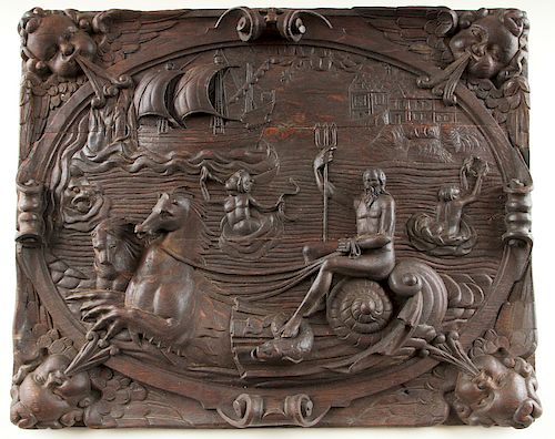 CONTINENTAL CARVED OAK PANEL NEPTUNE