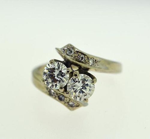 14K WHITE GOLD AND TWO DIAMOND