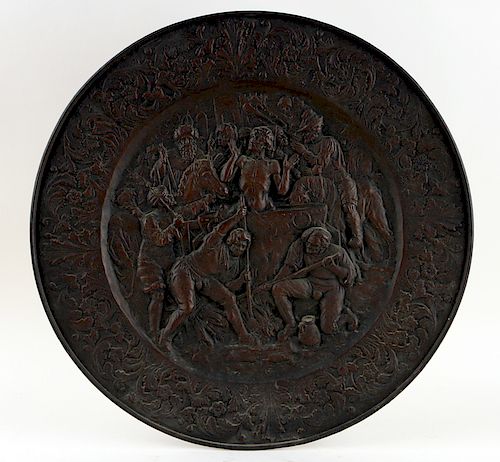 PATINATED BRASS ROUND WALL PLAQUE 38a851