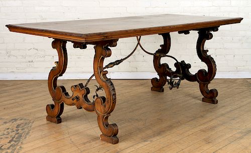 ITALIAN WALNUT TRESTLE TABLE IRON