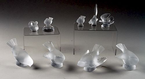 9PC. LOT OF LALIQUE CRYSTAL BIRD