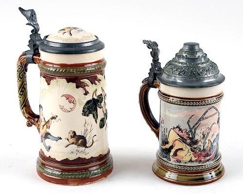 TWO METTLACH BEER STEINS 2184 967 38a8d8