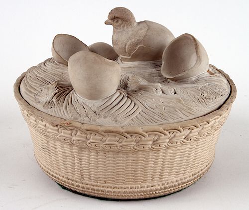 19TH CENT. CANEWARE COVERED DISH BASKET