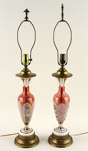PAIR LATE 19TH C ENAMELED GLASS 38a91b