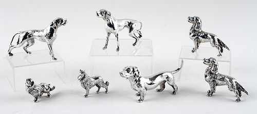 COLLECTION 7 STERLING DOG FIGURES