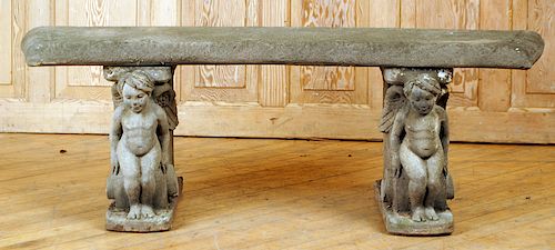 3 PART CAST STONE GARDEN BENCH 38a970