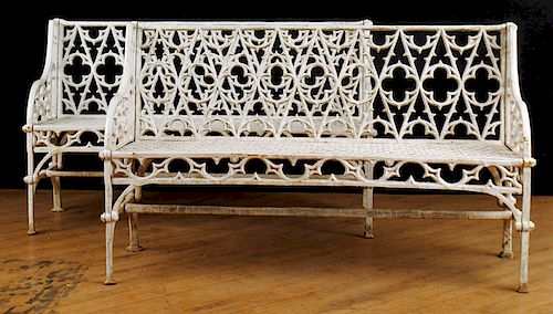 PAIR CAST IRON GOTHIC STYLE GARDEN BENCHESA