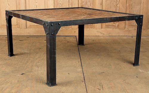 IRON COFFEE TABLE WITH MARQUETRY WOOD
