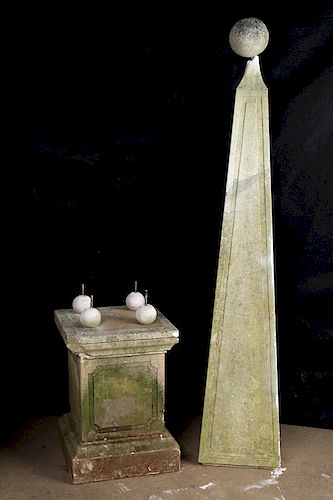 CAST STONE OBELISK RAISED ON FOUR 38a9d6