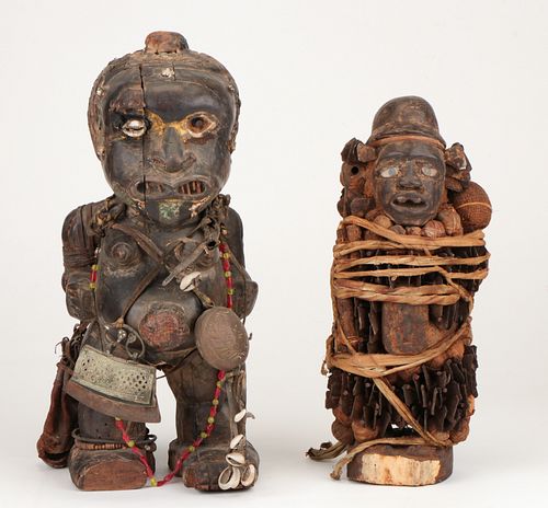 TWO AFRICAN CARVED WOOD POWER FIGURESTwo