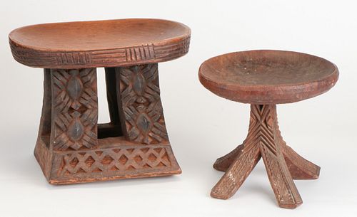 TWO AFRICAN CARVED WOOD STOOLSTwo 38aab2