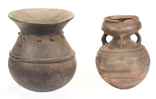 TWO AFRICAN NUPE POTTERY JARSTwo
