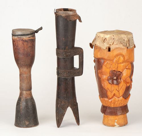 3 TRADITIONAL DRUMS: PNG, AFRICAN,