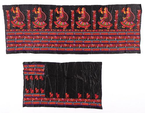 TWO EMBROIDERED TEXTILES INDIA  38ab71