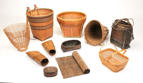 COLLECTION OF 11 ASIAN BASKETRY ITEMSCollection