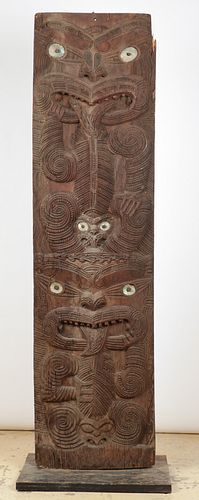 MONUMENTAL MAORI RELIEF CARVED