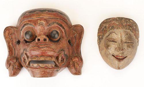 2 INDONESIAN MASKS, LATE 19TH/EARLY