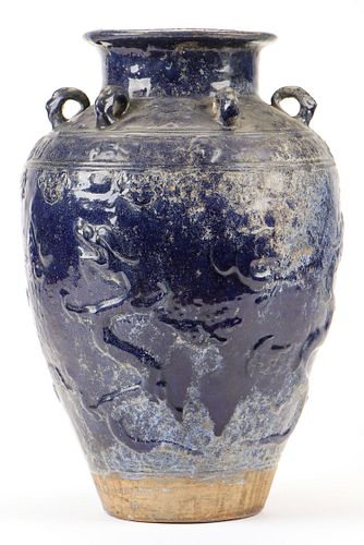 CHINESE RELIEF DECORATED BLUE GLAZE