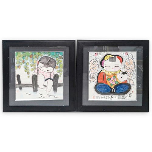 (2 PC) PAIR OF JAPANESE WATERCOLORSDESCRIPTION: