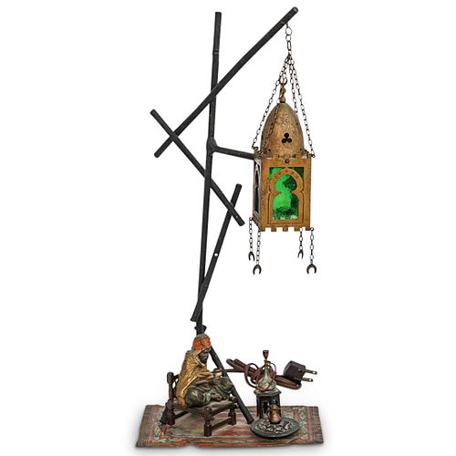 FRANZ BERGMAN COLD PAINTED BRONZE LAMPDESCRIPTION: