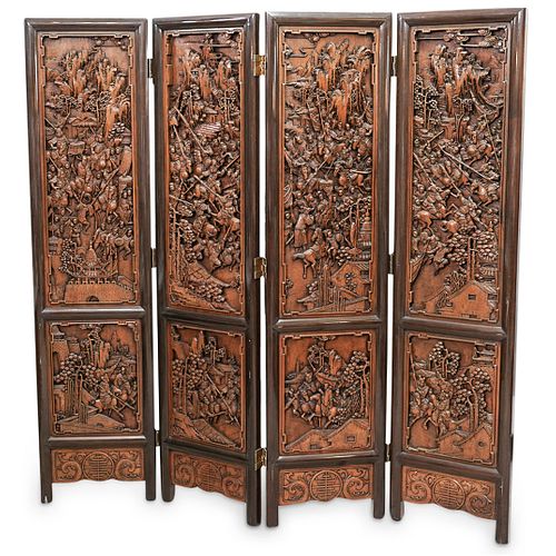 CHINESE FOUR PANEL CARVED WOOD 38d443