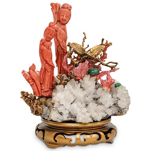 CHINESE CORAL AND QUARTZ SCULPTUREDESCRIPTION: