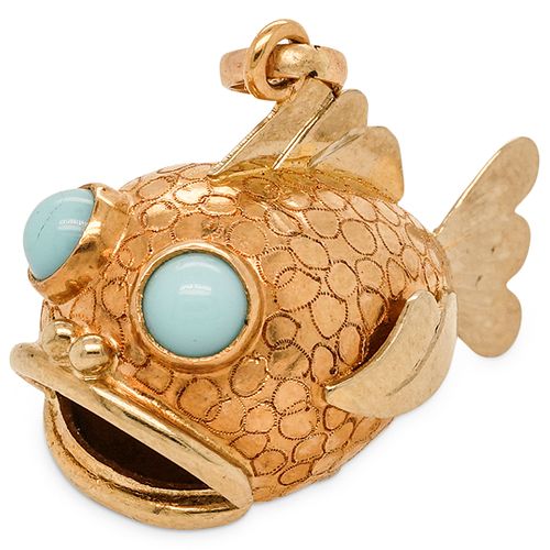 RETRO 18K GOLD TURQUOISE BLOWFISHDESCRIPTION  38d465