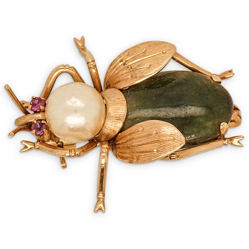 CECIL 14K GOLD AND JADE BEETLE 38d476